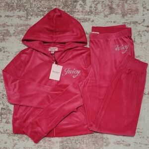 Juicy Couture Velour Hoodie Jogger Bundle - Vixen Pink & Liquorice Sets - L